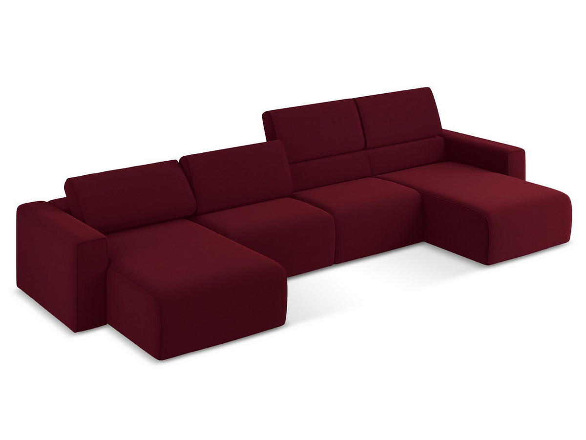 WOHNLANDSCHAFT Samt Stoff Rot - Bordeaux/Beige, Kunststoff/Textil (404/80/167cm) - Makamii