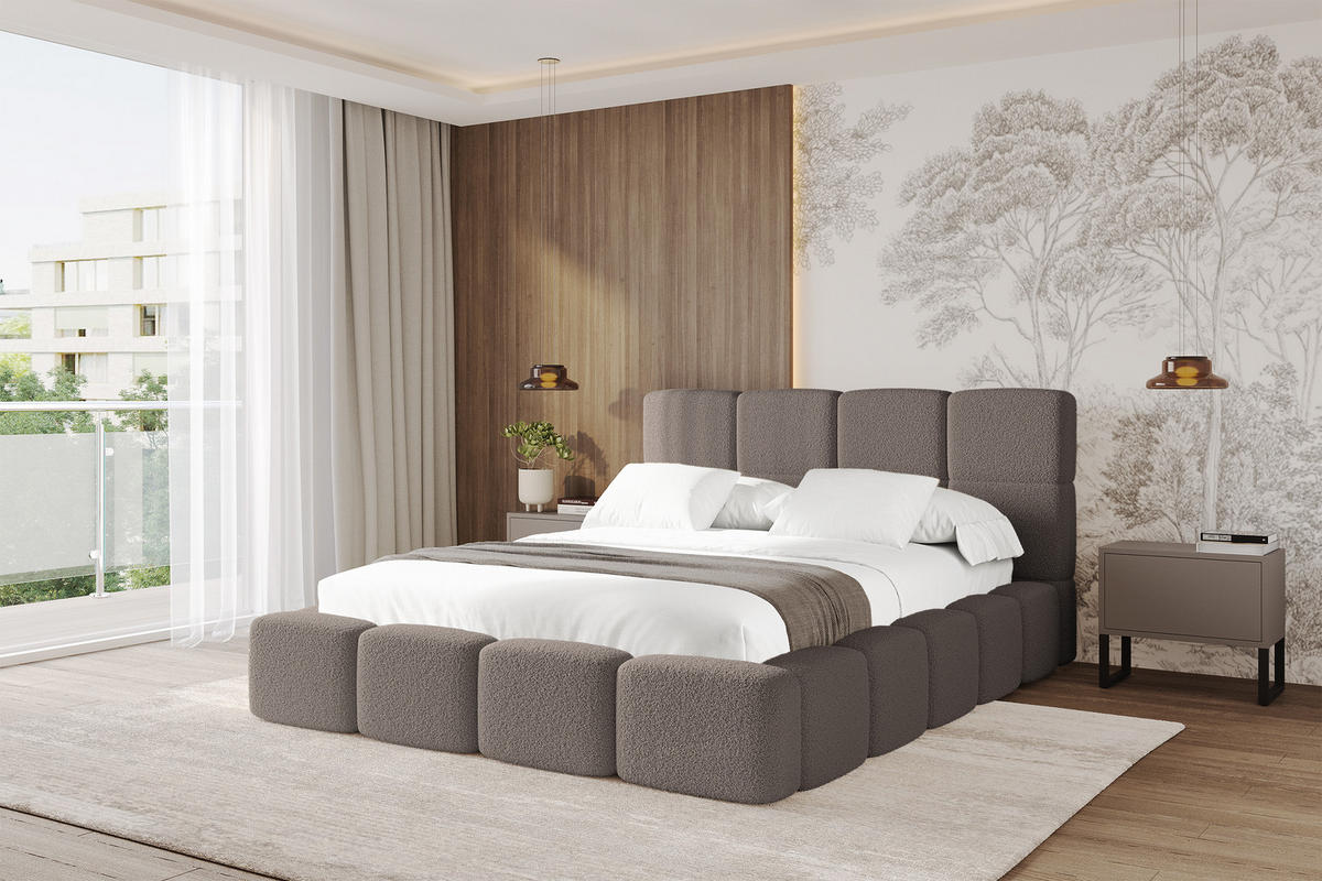 POLSTERBETT mit Bettkasten und Lattenrost mit Kopfteil, Boxbett ohne Matratze, mit Stauraum - NATA 160x200 Braun - Braun, Holzwerkstoff/Textil (160/200cm) - ALTDECOR