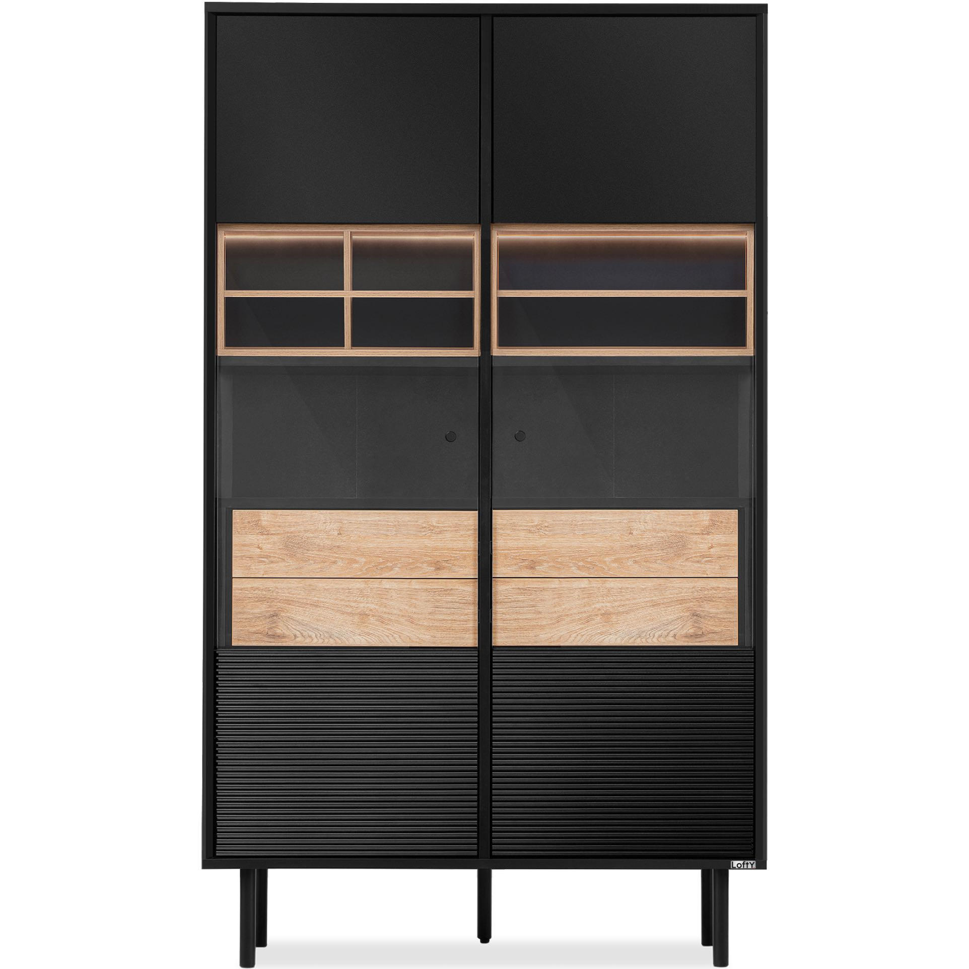 VITRINENSCHRÄNK LOFTY TV/Kreuzeinlage, schwarz / Eiche natur - Eichefarben/Multicolor, Holzwerkstoff (102/174/41cm) - KONSIMO®