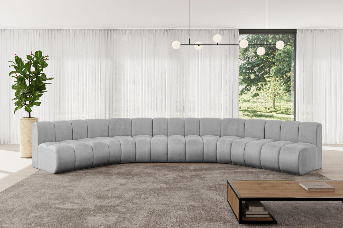 WOHNLANDSCHAFT modulares Sofa Montra-U1 - 490x174x70 cm Grau - Hellgrau, Holzwerkstoff/Textil (490/70/174cm) - ALTDECOR