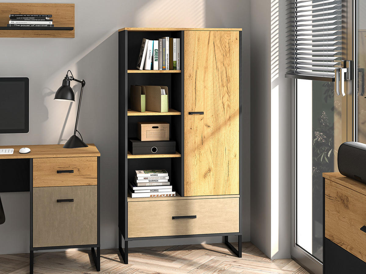 BÜCHERREGAL Colt schwarz / Craft Gold Eiche / Premium Steel 80 / 40 / 156cm - Eichefarben/Braun, Holz/Holzwerkstoff (80/156/40cm) - Feldmann-Wohnen