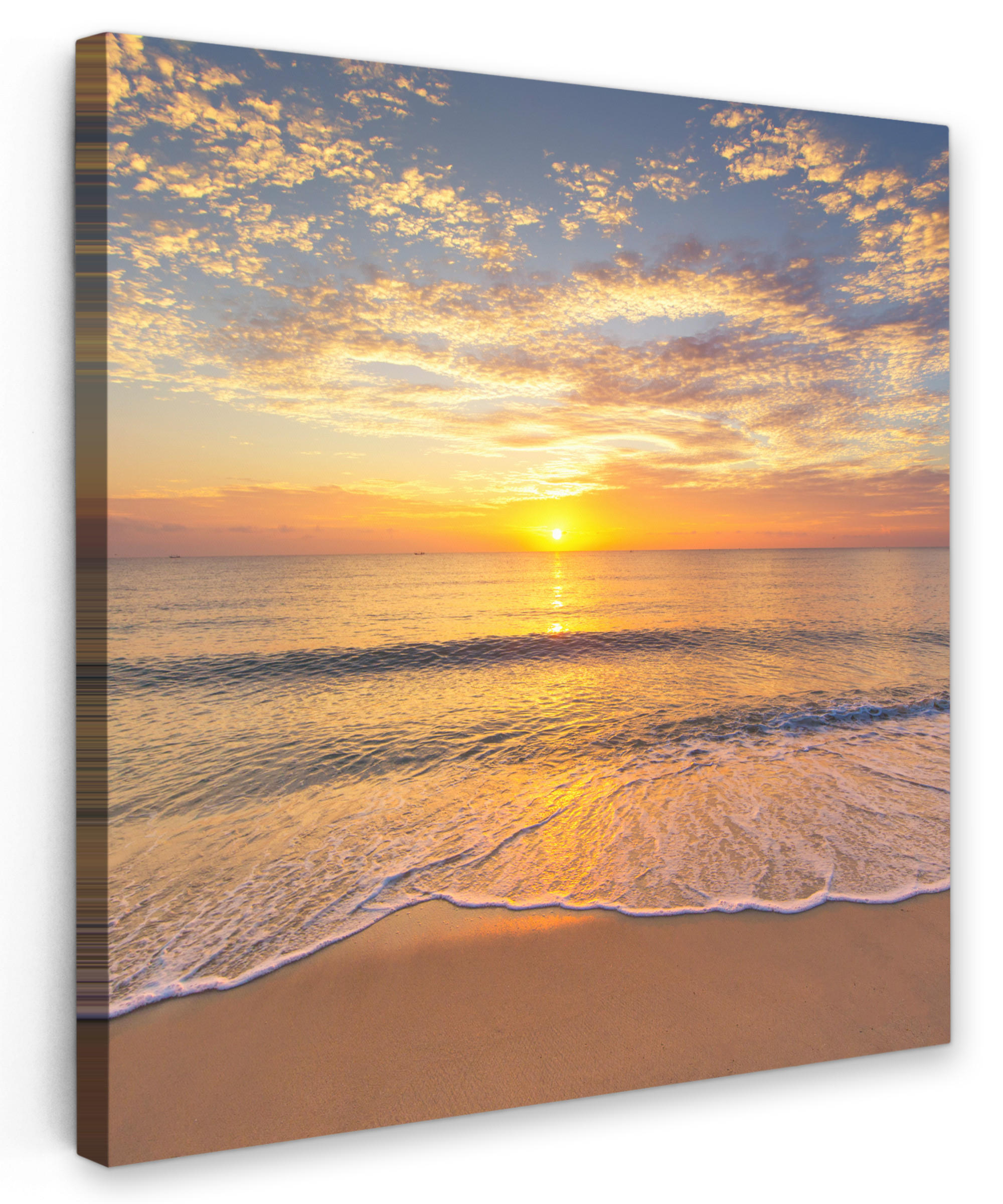 LEINWANDBILD Strand - Sonnenuntergang - Meer 90x90 cm - Gelb, Textil (90/90cm) - MuchoWow