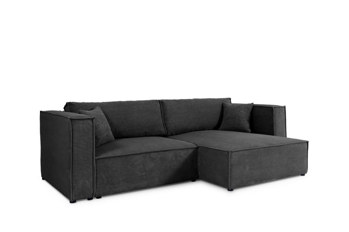 ECKSOFA mit Schlaffunktion Cord Schwarz - Schwarz, Textil (245/148cm) - Furnisell