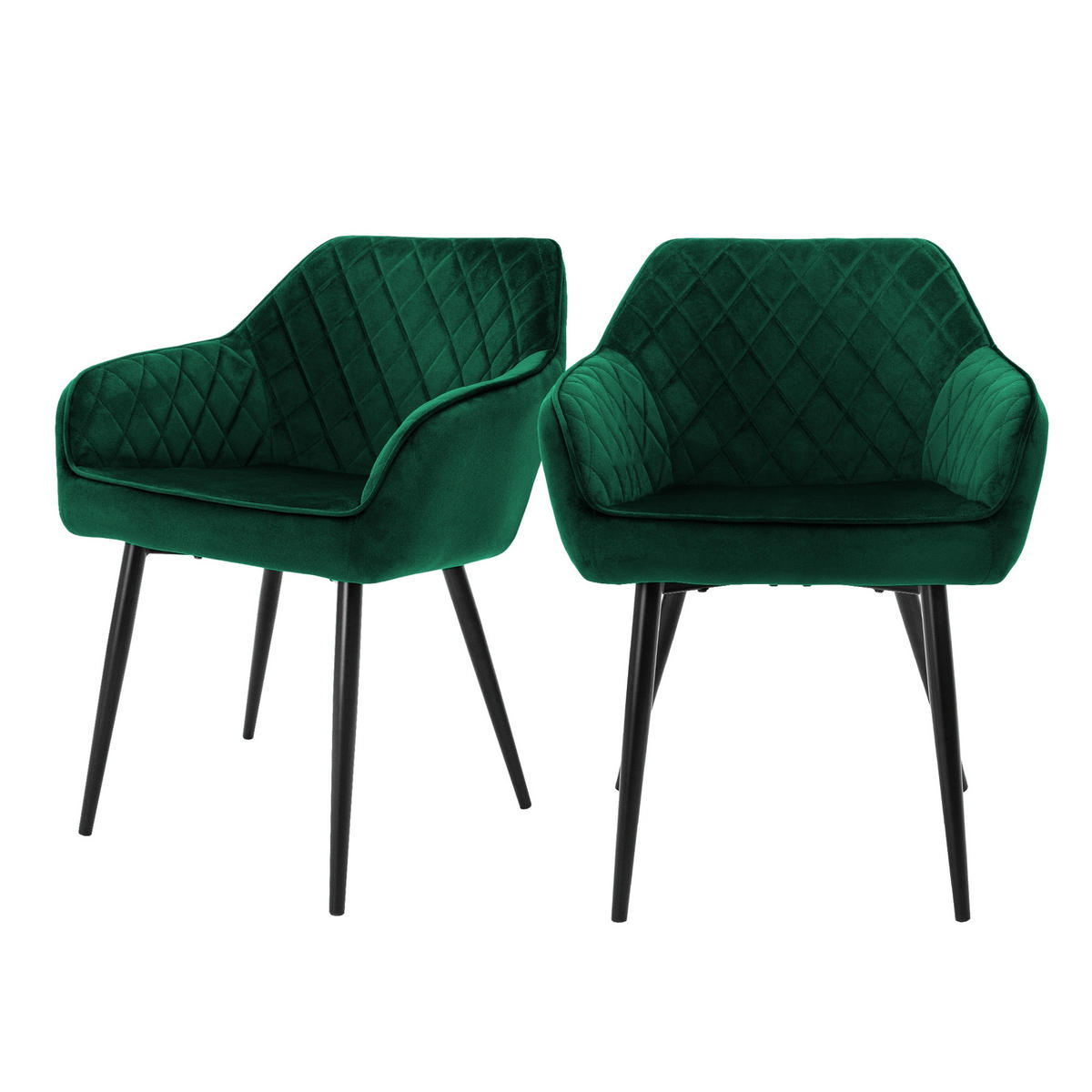 ESSZIMMERSTUHL Samt Dunkelgrün 2er Set - Dunkelgrün, Metall (63/80/60cm) - ML-DESIGN