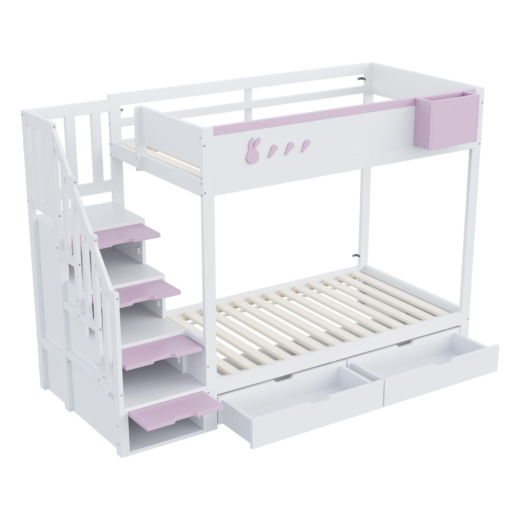 ETAGENBETT aus Massivholz 90x200 cm in Weiß mit Stauraum & Schubladen - Weiß, Holz (90/200cm) - Modfu