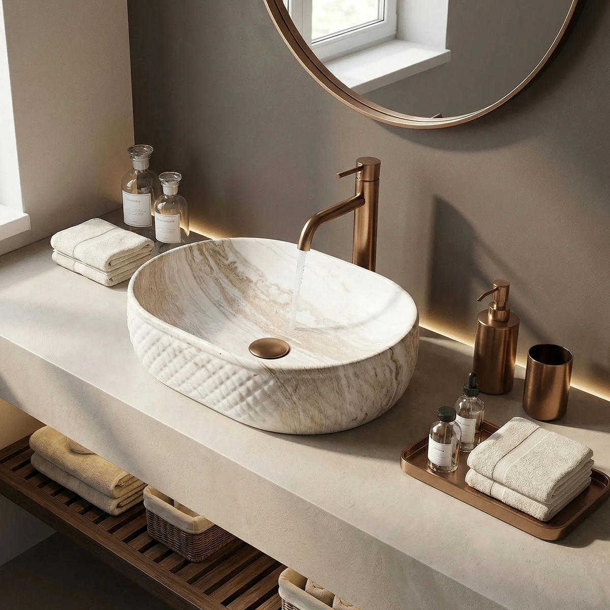 AUFSATZWASCHBECKEN Rea Oktawia Saturn - Beige, Keramik (35.5/15/50cm) - REA