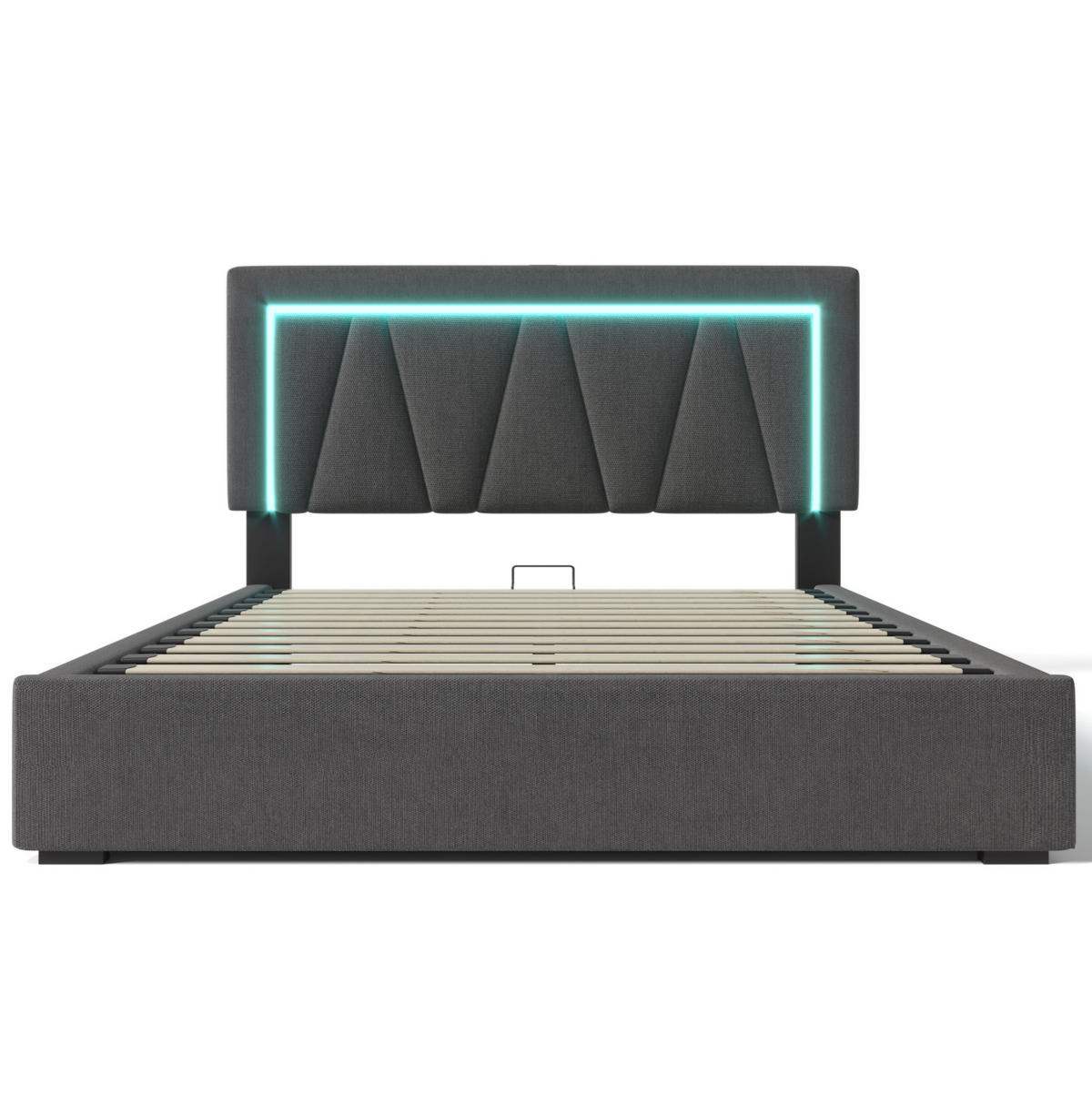 ČALOUNĚNÁ postel 160/200 cm šedá z lnu s LED osvětlením, USB-C a úložným prostorem - šedá, textil (160/200cm) - OKWISH