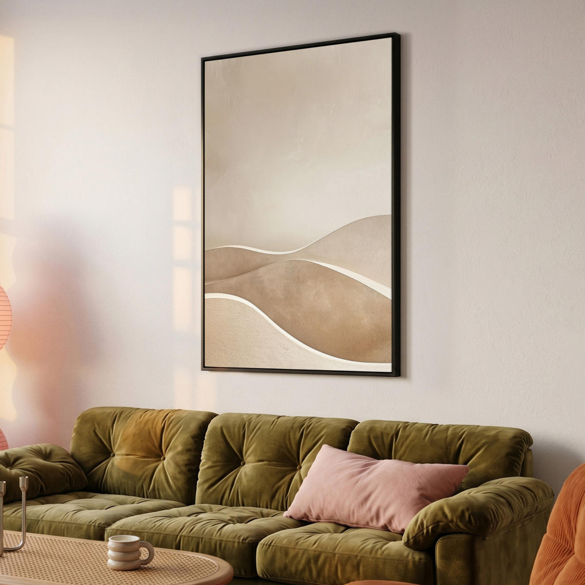 LEINWAND Bilder mit Rahmen - Beige - Natur - Abstrakt - Modern - 90x140 - Beige, Textil (90/140cm) - MuchoWow