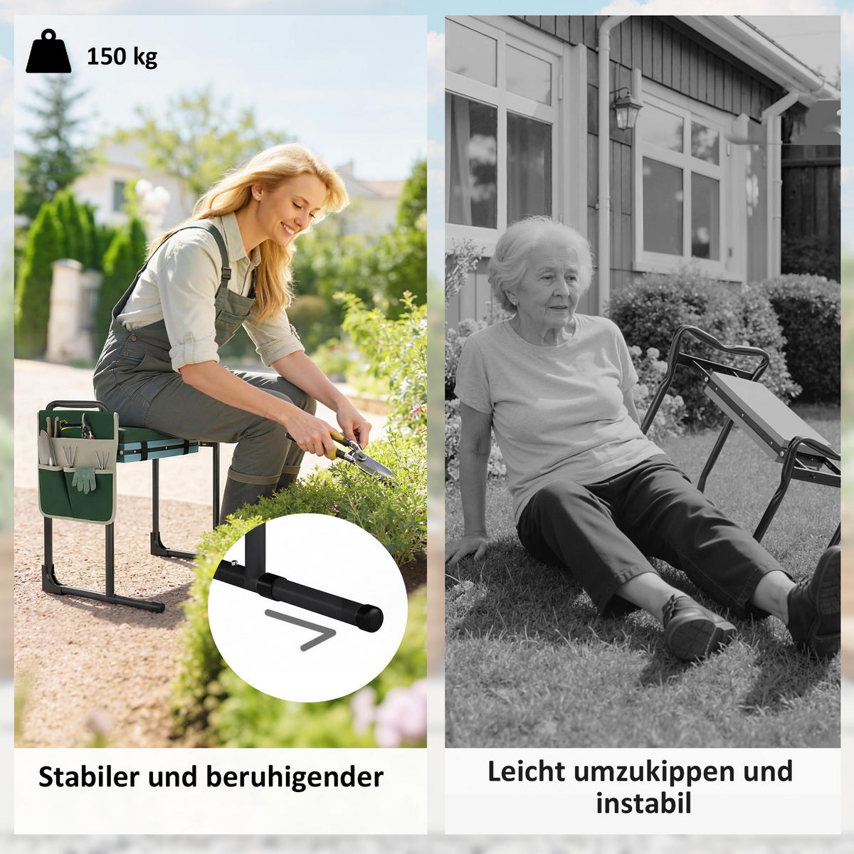 KNIEBANK Stahl EVA Grün - Grün, Metall (29/50/60.5cm) - Outsunny