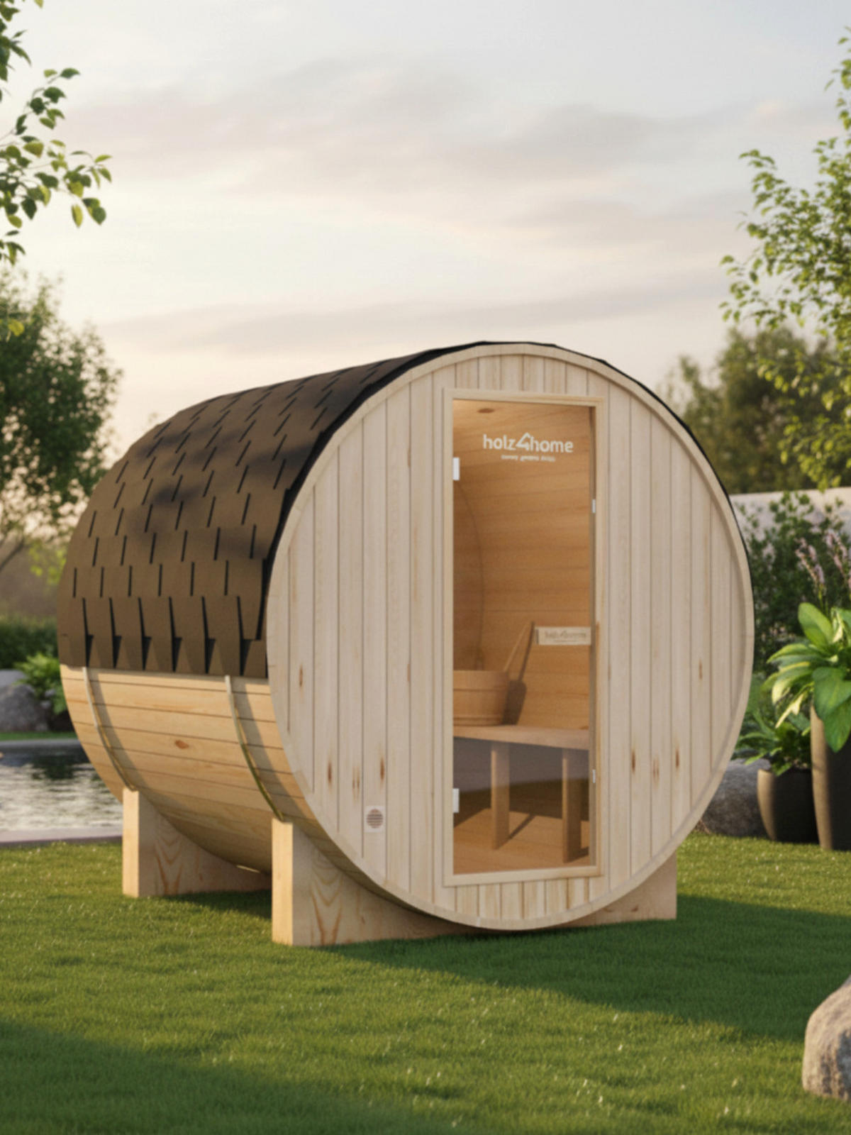 FASSSAUNA L Outdoorsauna für 4 Personen inkl. 6 kW Elektroofen - Naturfarben, Holz (180/190/180cm) - holz4home