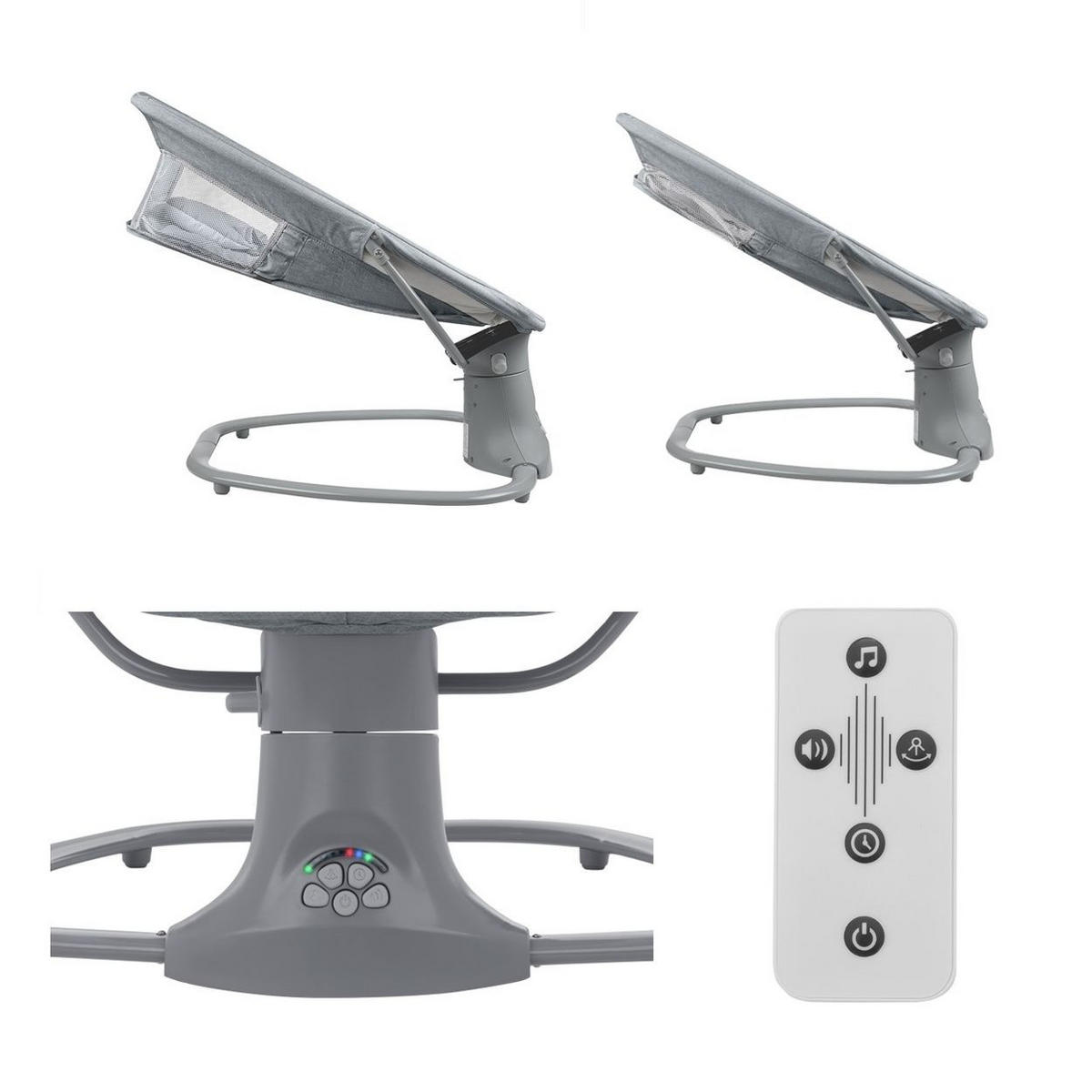 BABYWIPPE Winks 2 in 1 dunkelbraun Bluetooth, Moskitonetz, Timer, Fernbedienung, 5-Punkt-Gurt, bis 18 kg - Grau, Metall - Kikka boo