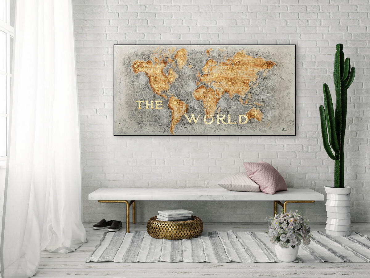 OLEJOMAĽBA 140/70 cm, Zvieratá - sivá/zlatá, drevo/textil (140/70cm) - KUNSTLOFT