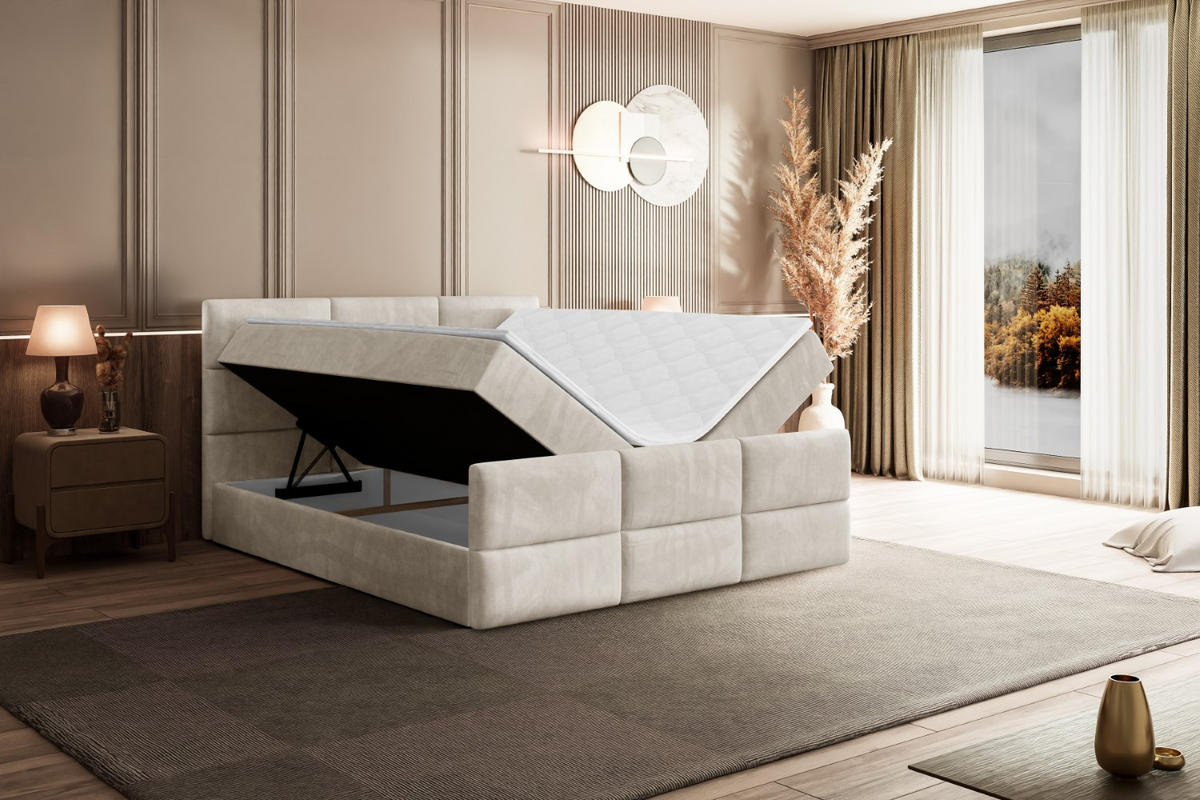 AMERICKÁ postel OHIO-Z – 180 × 200 cm – H3 – ecru - ecru, kompozitní dřevo (180/200cm) - ALTDECOR