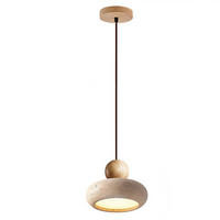 PENDELLEUCHTE Travertin Gelb LED & Holz, Höhenverstellbar - Gelb, Stein (10/15/15cm) - Authentics