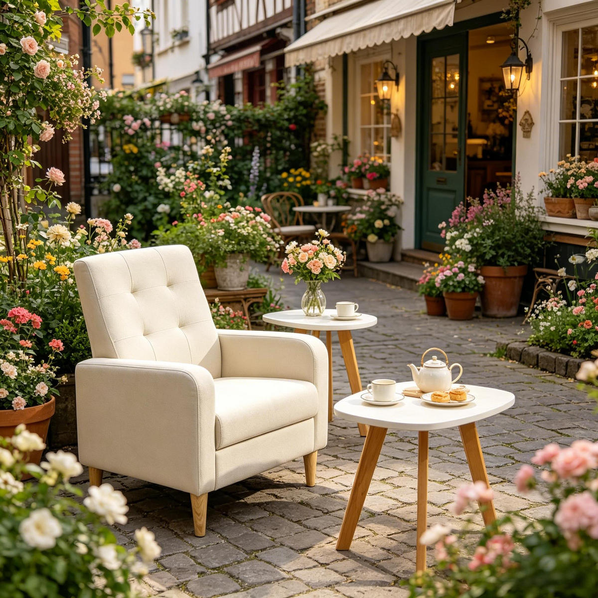 SESSEL hohe Rückenlehne mit Leinenbezug, DE-42157, Beige - Beige, Holzwerkstoff (61/90.5/54cm) - ComfortXL