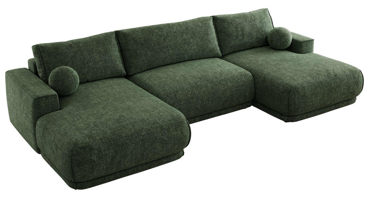 SEDACIA SÚPRAVA RINA U Tmavozelená Hrubo tkaná ženilka - čierna/tmavozelená, textil/plast (360/85/170cm) - MKS