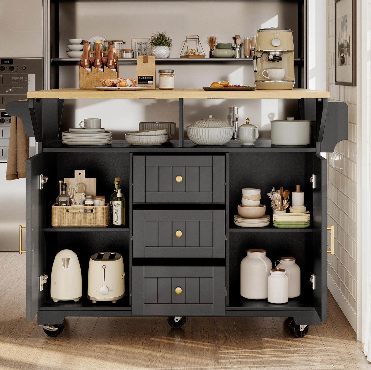 KÜCHENINSEL klappbar 120 x 40/80 x 95 cm Schwarz - Schwarz, Metall (40/95/120cm) - Beauniv