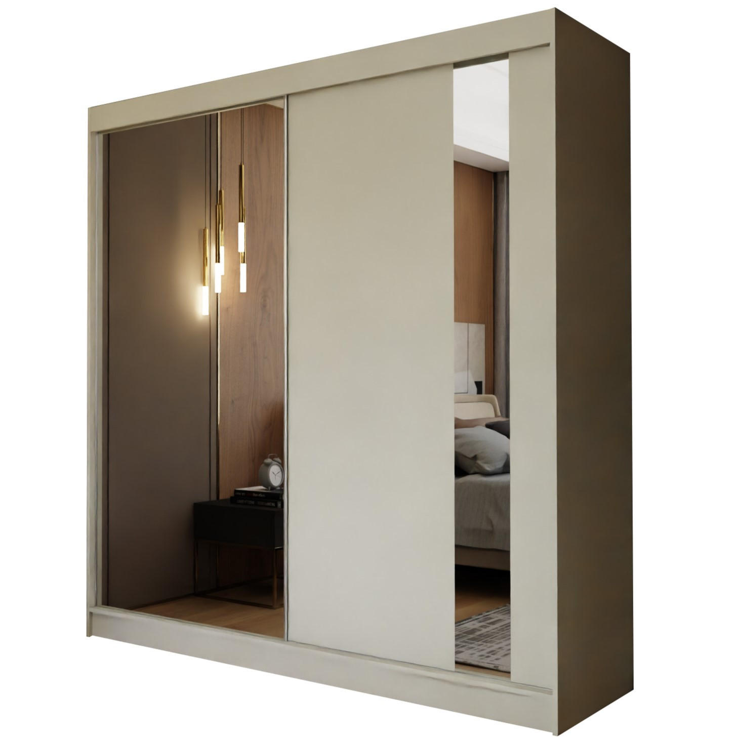 SCHWEBETÜRENSCHRANK Gabo 200 cm mit Spiegel, 2-türig, kaschmir - Kaschmir, Kunststoff (200/216/61cm) - Margaret Hadas24