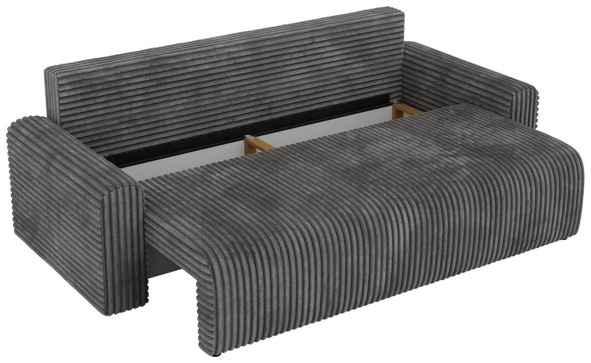 3-SITZER-SOFA NESSARO - Grau Cord - Schwarz/Grau, Kunststoff/Textil (243/92/90cm) - MKS