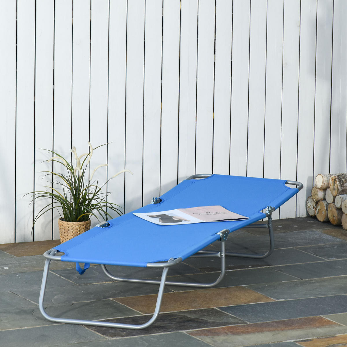 SONNENLIEGE Klappbare mit 5-fach verstellbarer Rückenlehne 187x55x24 cm ,Blau - Blau, Metall (55/24/187cm) - Vallsero