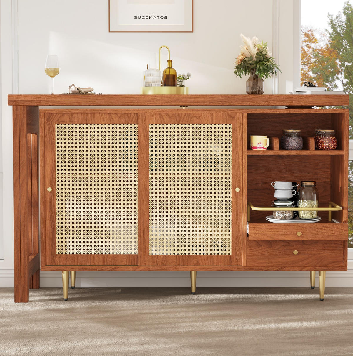BARTISCH 107/40/71,4 cm Braun drehbar aus MDF mit ausziehbarer Tischplatte und Stauraum - Braun, Holzwerkstoff (187/40/76cm) - OKWISH