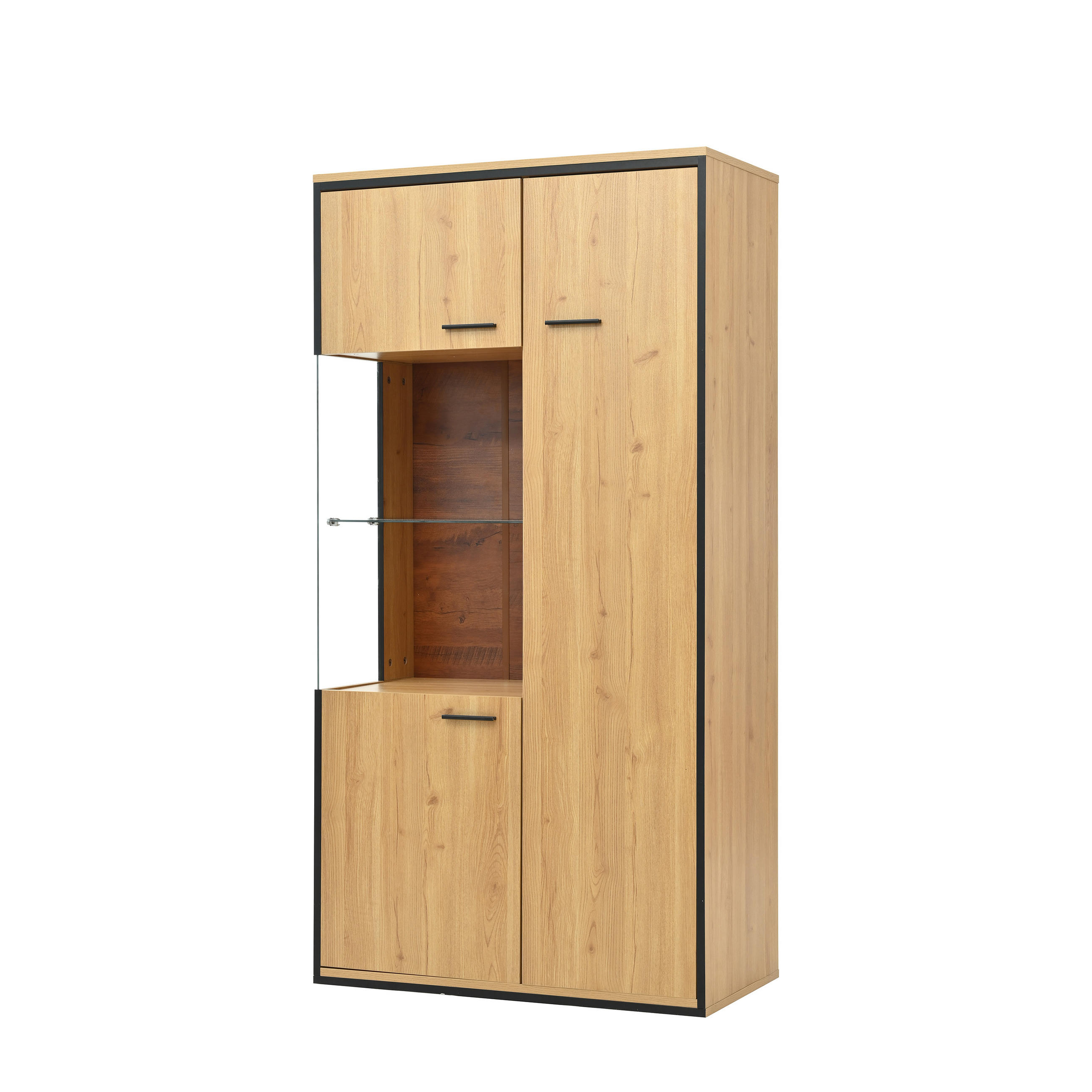 VITRINE LED Glastür 150cm Stauraum Glasboden modern - Naturfarben, Holzwerkstoff (40/150/77.5cm) - FLIEKS