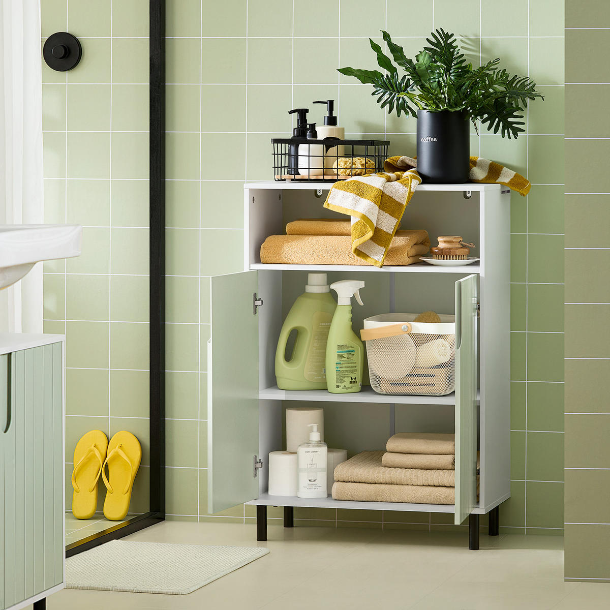 BADEZIMMERSCHRANK Grün - Weiß/Grün, Holzwerkstoff/Metall (60/87/30cm) - SoBuy