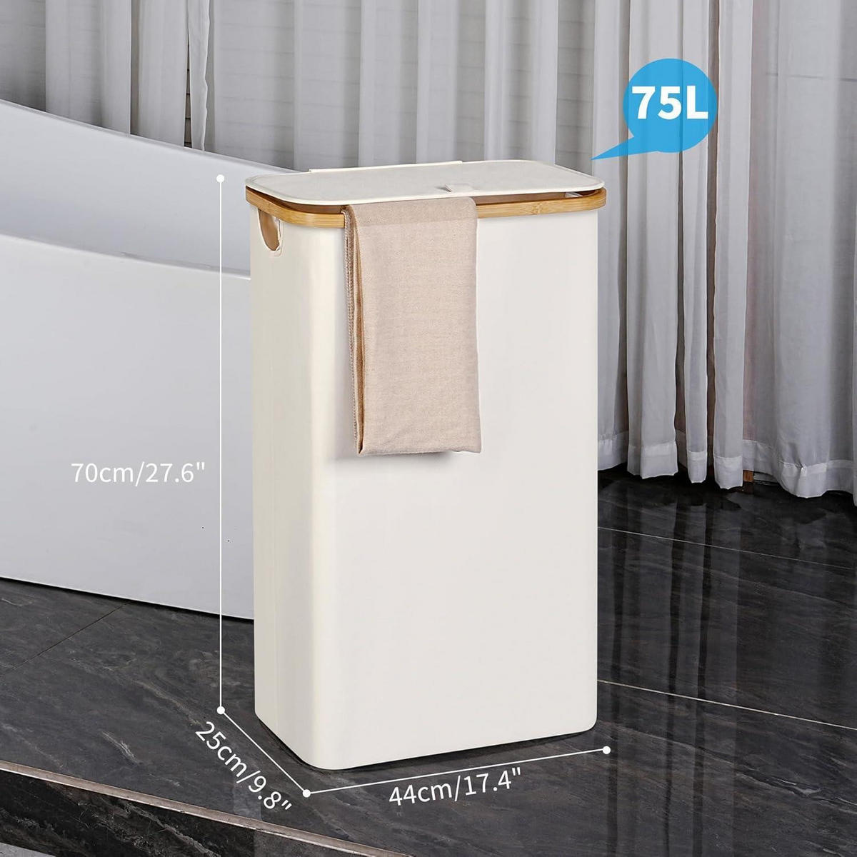 WÄSCHEKORB mit Deckel 75L Beige - Beige, Naturmaterialien (25/70/44cm)