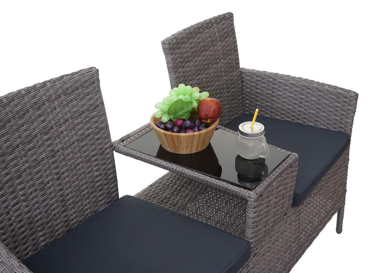POLY-RATTAN SITZBANK MIT TISCH Hellgrau, Grau - Hellgrau/Grau, Kunststoff (132/84/55cm) - MCW