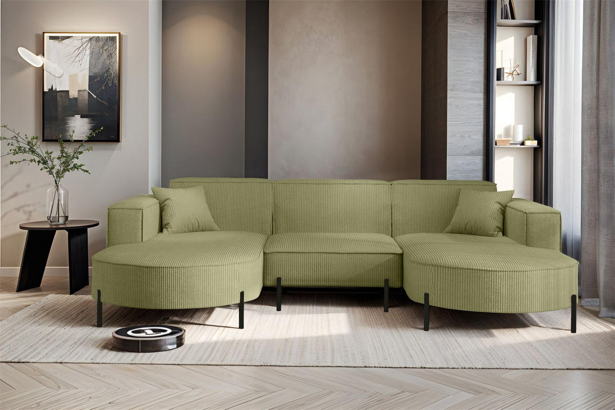 WOHNLANDSCHAFT Valencia - Opal, Holzwerkstoff/Textil (299/80/165cm) - Fun Möbel