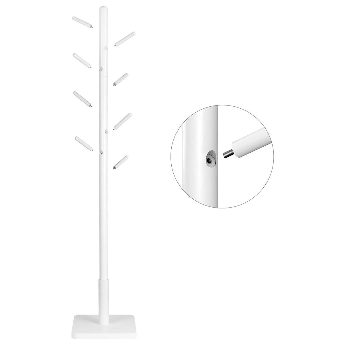 GARDEROBENSTÄNDER aus weißem Gummibaumholz mit 8 Haken - H175 cm - Weiß, Holz (30/175/30cm) - Calicosy