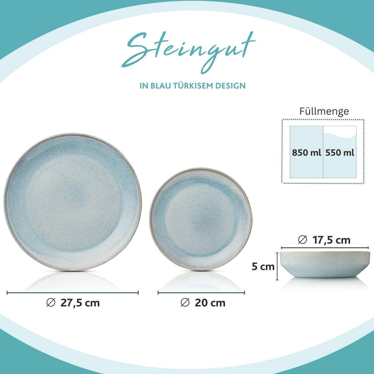 TAFELSERVICE LIMA - 12 teilig aus Steingut - Hellblau, Keramik (45/35/39cm) - Sänger