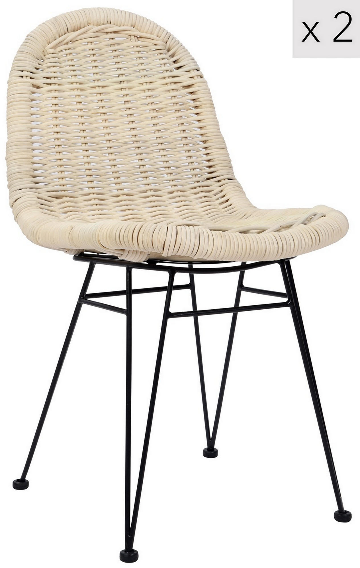 STUHL 2er-Set Rattan Braun - Beige, Holz (46/85/61cm) - Nordlys