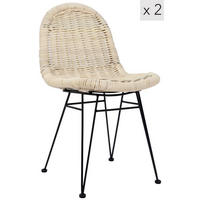 STUHL 2er-Set Rattan Braun - Beige, Holz (46/85/61cm) - Nordlys