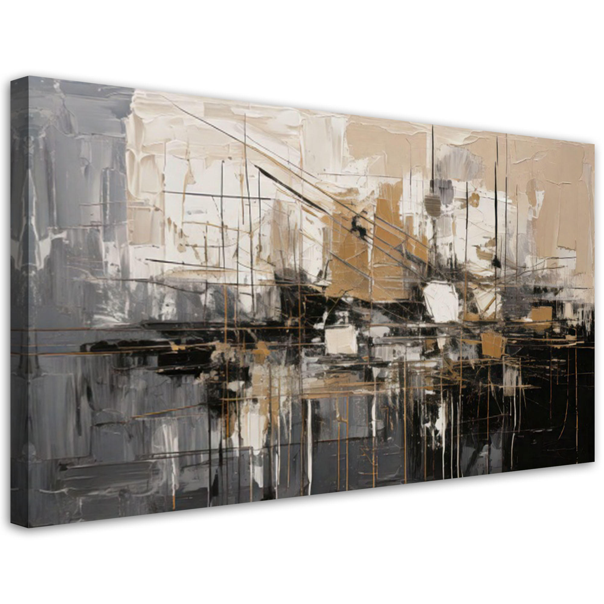 LEINWANDBILD Abstraktion Stadt Geometrisch 100x50cm - Grau, Textil (100/50cm) - Feeby