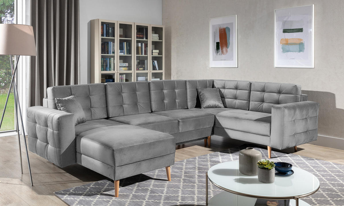 ECKSOFA Asgard U 202/326 cm Grau Monolit 84 - Apfelbaumfarben/Grau, Holz/Textil (326/93/202cm) - Eltap