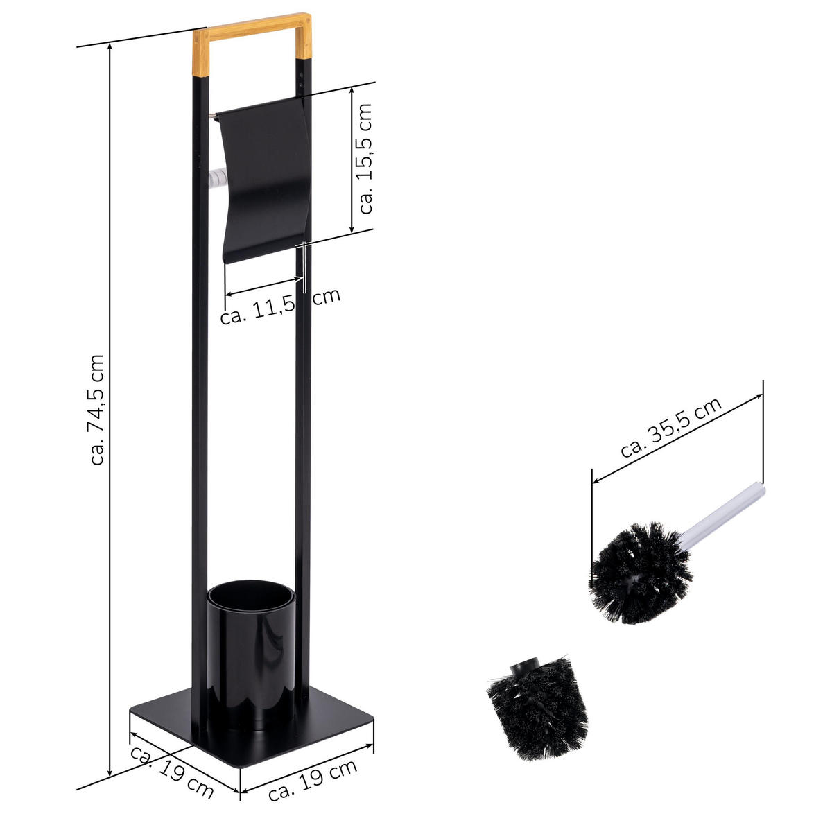 STAND-WC-GARNITUR, schwarz - Schwarz, Metall (19/64/19cm) - bremermann