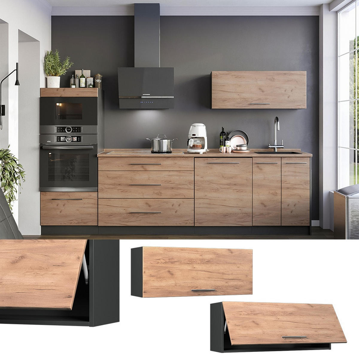 HÄNGESCHRANK Fame-Line, Goldkraft Eiche/Anthrazit, 100 cm, AP Eiche - Honigeiche/Anthrazit, Holzwerkstoff (100/40/34.1cm) - Vicco