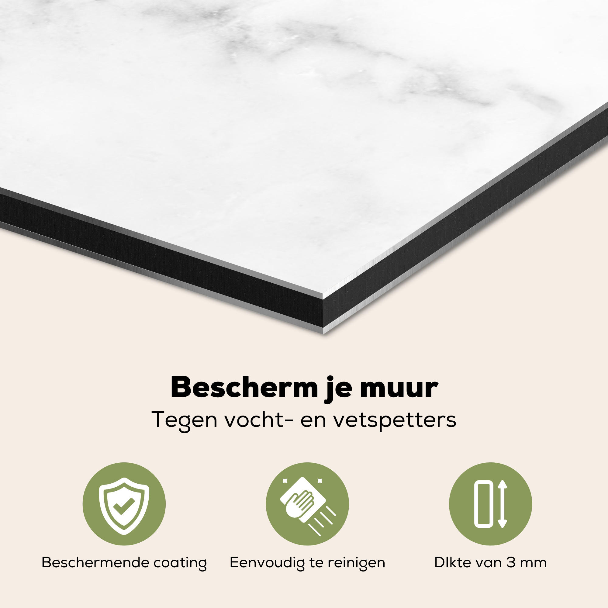 SPRITZSCHUTZ KÜCHE Marmor - Grau - Weiß - Strukturierter Marmor 90x60 cm - Weiß, Metall (90/0.3/60cm) - MuchoWow