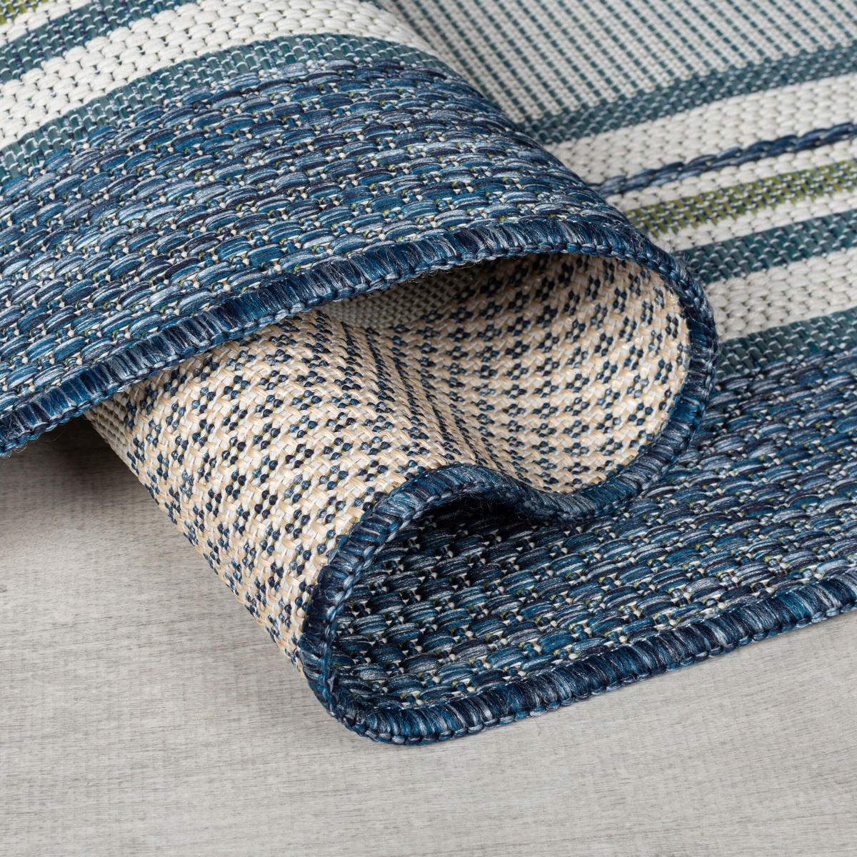 TEPPICH Outdoor Streifen Muster, Geometrisch, Terrasse schmutzabweisend Blau-Grün Rechteckig 200x290 - Blau, Textil (200/290cm) - KADIMA DESIGN