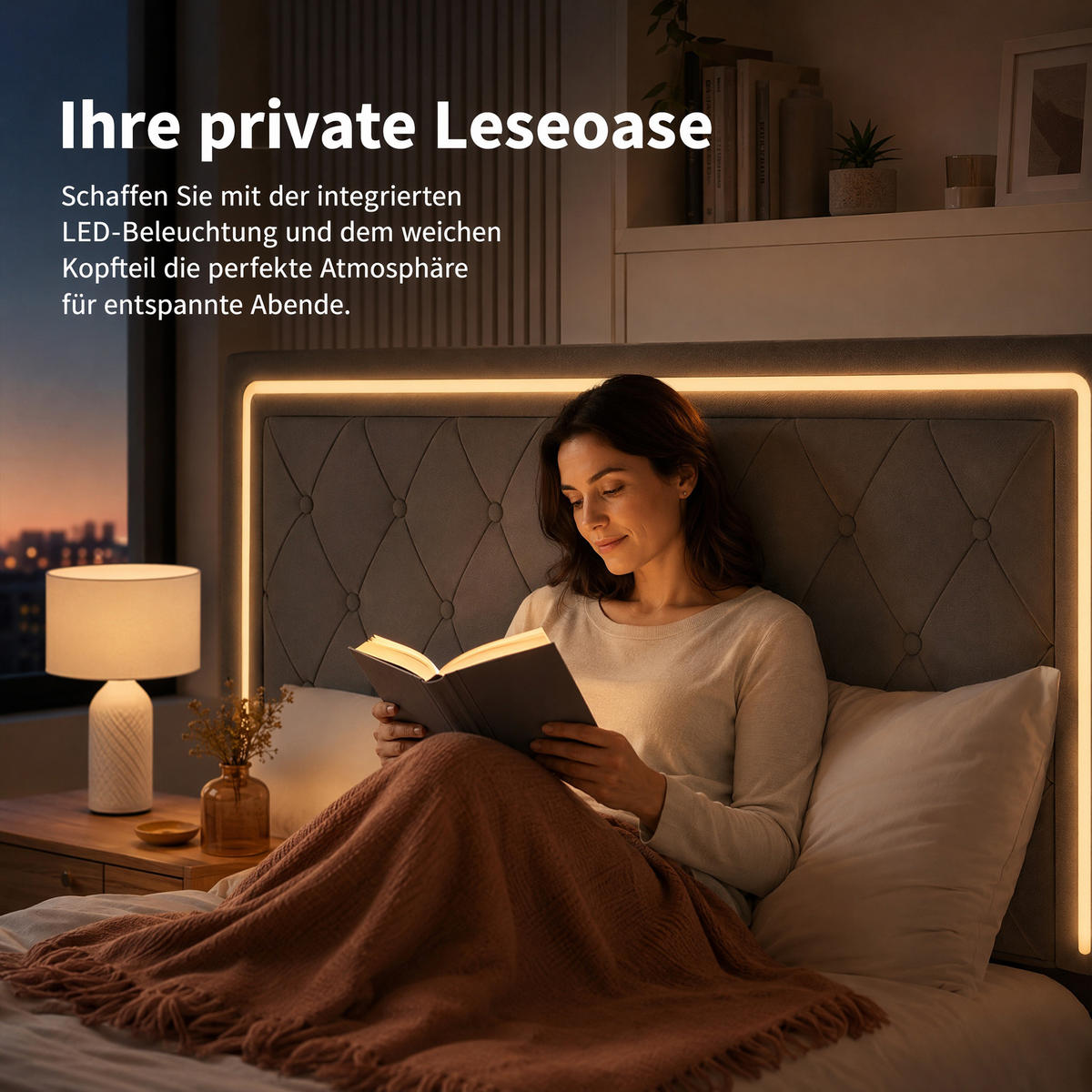 POLSTERBETT 160x200 mit LED und Stauraum, Lattenrost, doppelbett 160x200 mit 4 Schublade, höhenverstellbares Kopfteil, PU grau - Grau, Leder/Holz (160/200cm) - GENKI LIVING