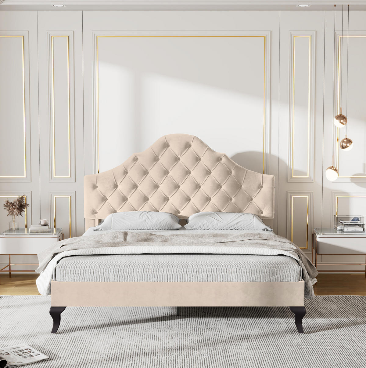 POLSTERBETT mit Lattenrost 140x190 cm Samt Off White - Beige, Holz (140/190cm) - Meubliv
