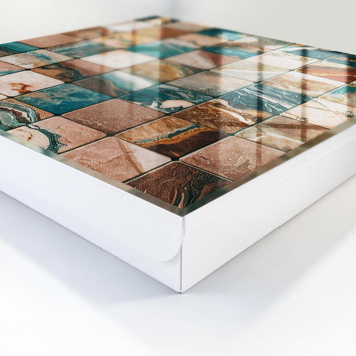 SCHLÜSSELBOX Weiß 30x30 cm – Türöffnung nach rechts - Tonales Mosaik - Braun, Metall (30/30/5cm) - TULUP