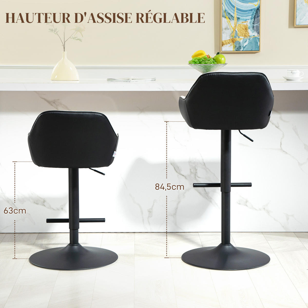 BARHOCKER 2er-Set DE-14794 höhenverstellbar & 360° schwenkbar mit Armlehnen Grau - Hellgrau, Metall (53/108/52.5cm) - ComfortXL