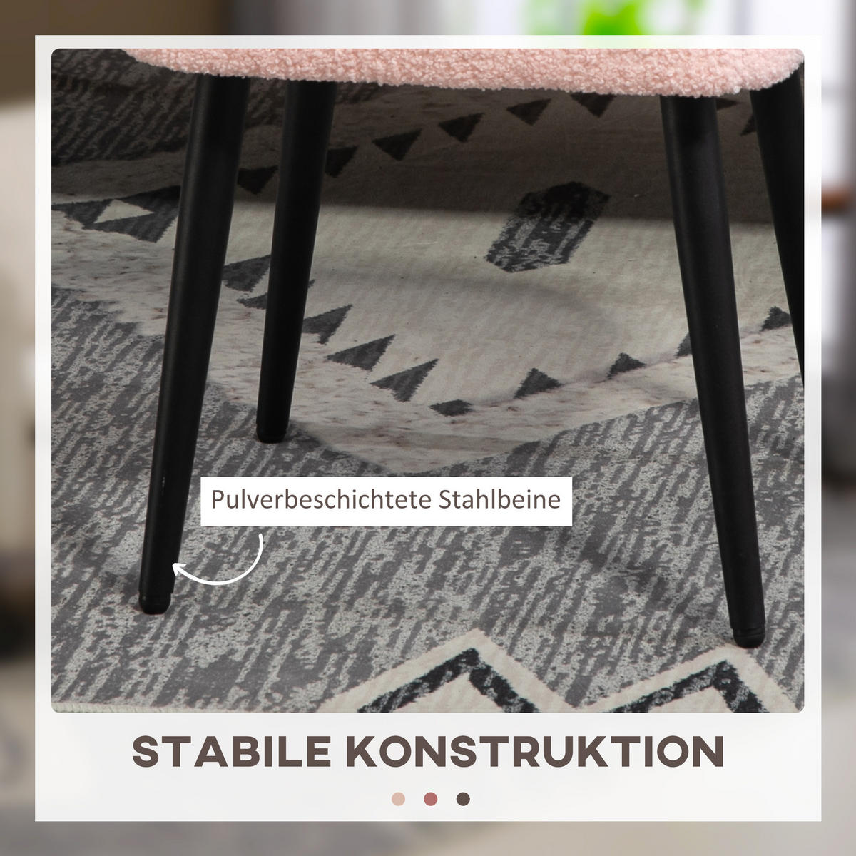 FUSSHOCKER Sitzhocker Quadratischer Schminkhocker mit Kaschmir-Optik, Stahlbeine - Rosa, Kunststoff (42/44/42cm) - HOMCOM