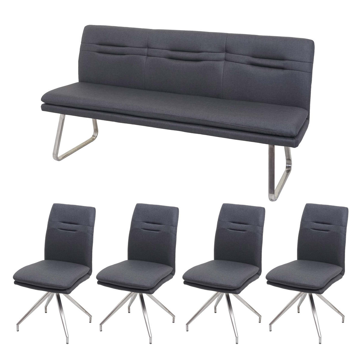 ESSZIMMER-SET Anthrazit 5er-Set - Anthrazit, Textil (180/90/60cm) - MCW