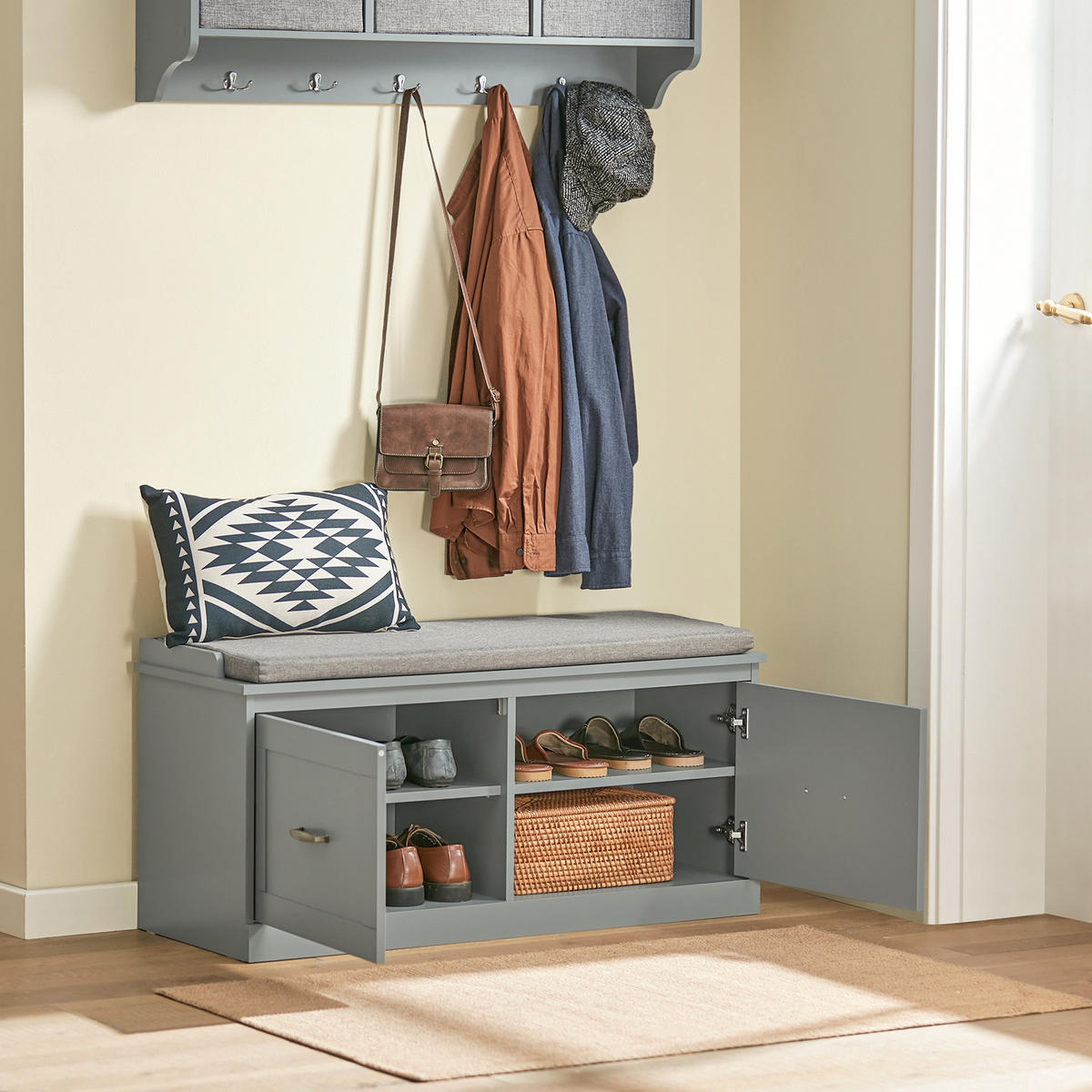 SCHUHBANK Grau - Grau, Holzwerkstoff (100/48/38cm) - SoBuy