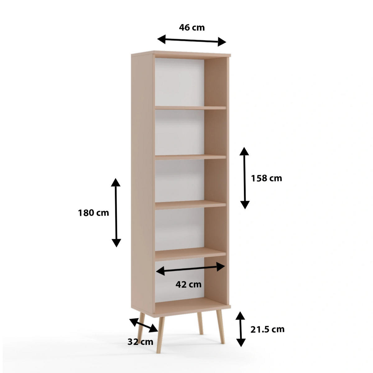 BÜCHERREGAL NATURA, 180 cm, Weiß Matt, 4 verstellbare Fachböden - Weiß, Holz/Holzwerkstoff (46/180/32cm) - Excellent Home