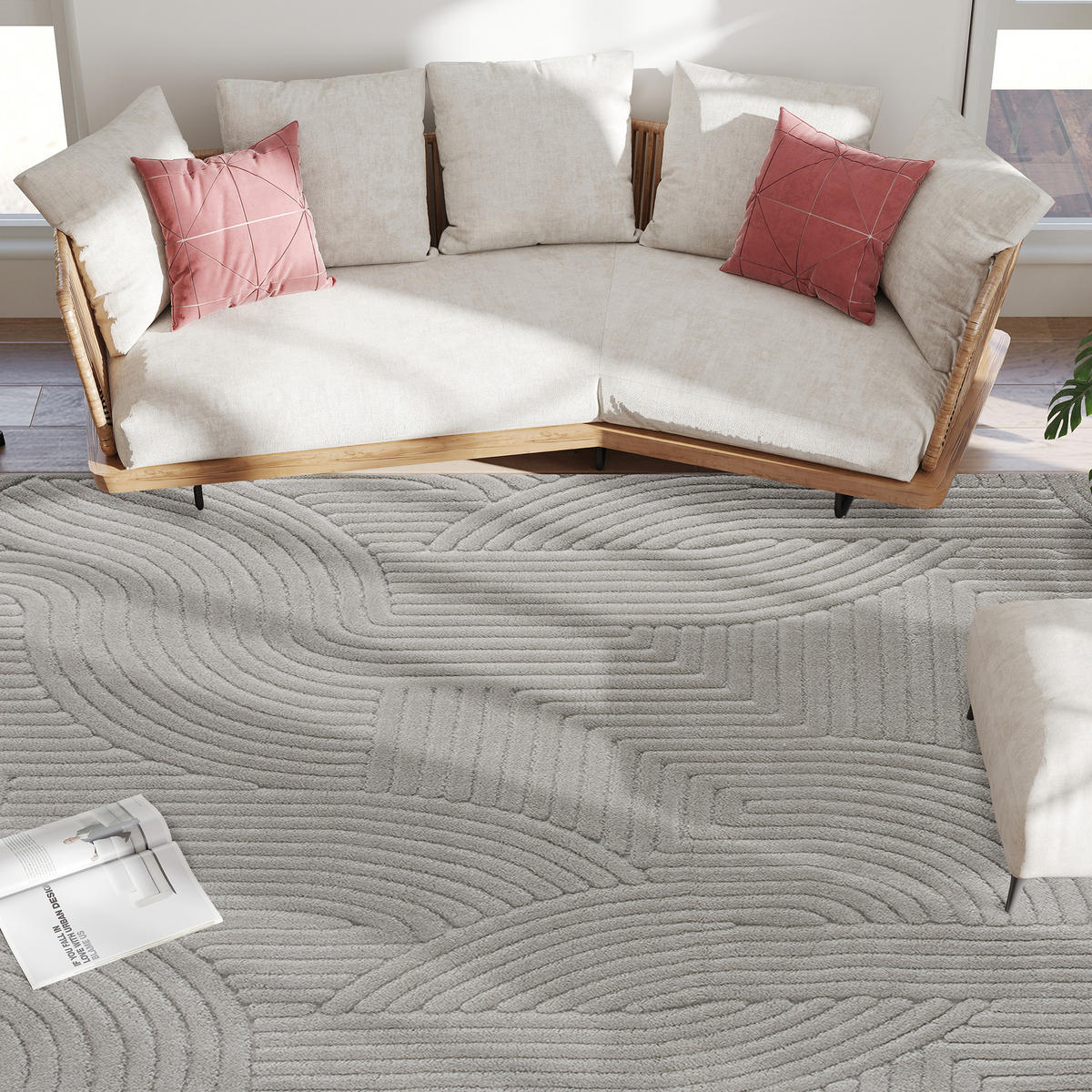 TEPPICH DE-14379 Hoch-Tief-Geometrisch, weich Grau - Grau, Textil (160/230cm) - ComfortXL