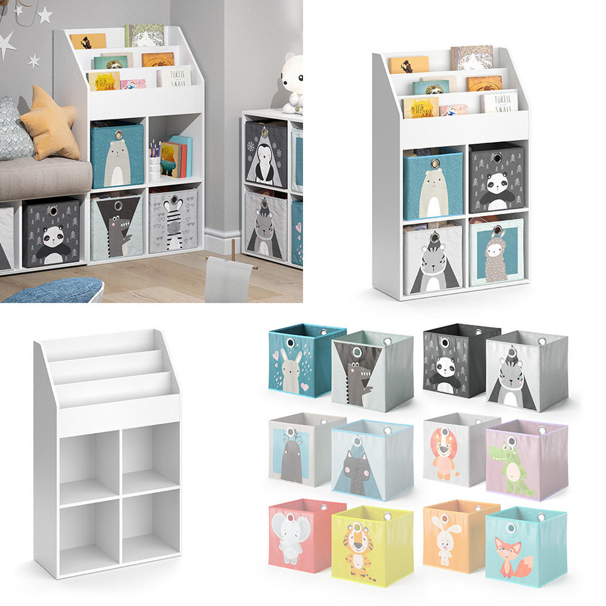 KINDERREGAL Luigi Weiß 72 x 114.2 cm mit 4 Faltboxen - Weiß, Holzwerkstoff (72/114.2/31.2cm) - Vicco
